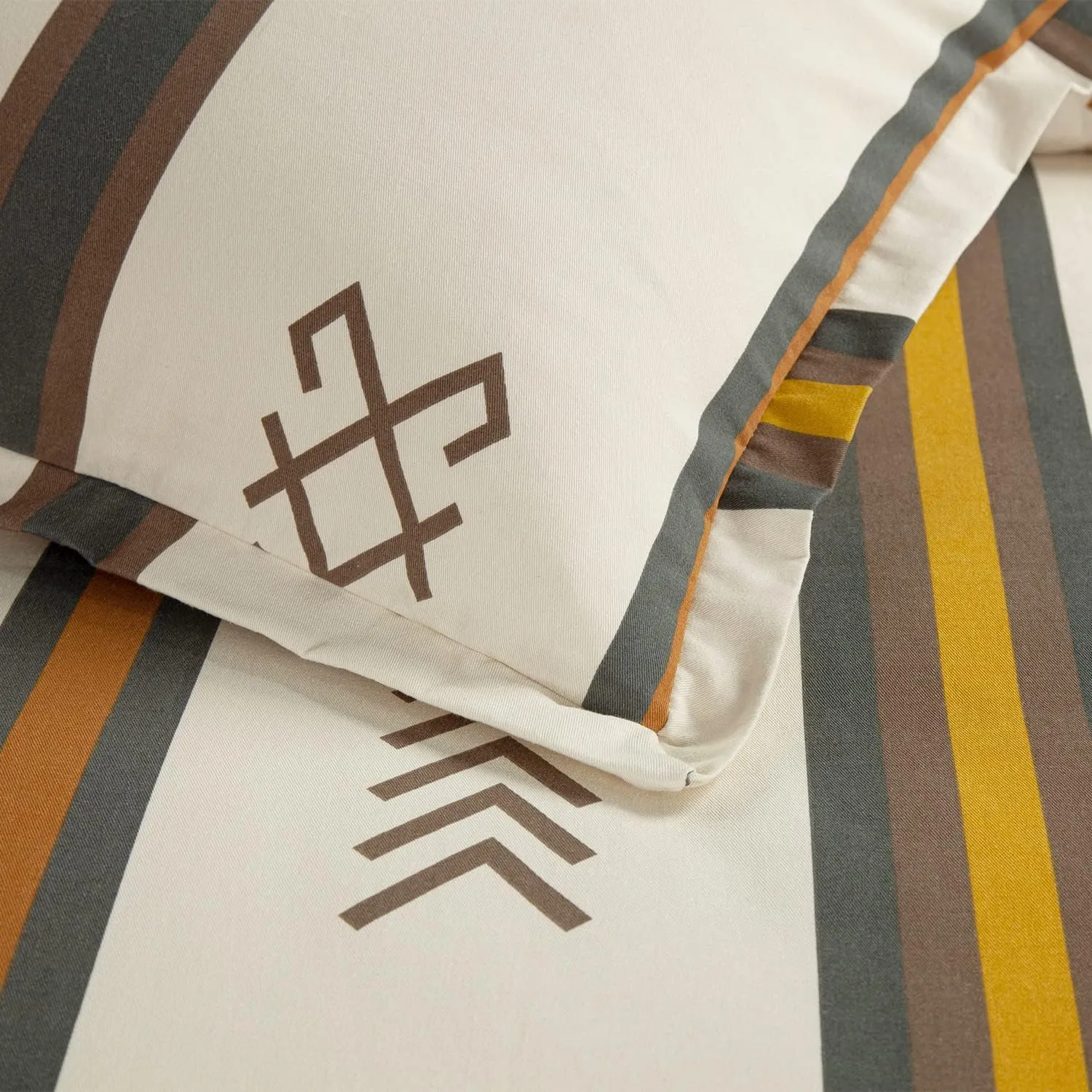 HiEnd Accents Toluca Canvas Western Bedding 3 Piece King Duvet Covet Set, Cattle Brand Symbols Print, Striped Cotton Rustic Cabin Lodge Bed Set, 1 Comforter Cover, 2 Pillowcases