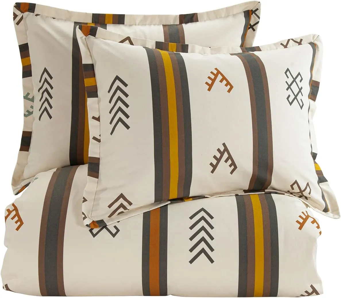 HiEnd Accents Toluca Canvas Western Bedding 3 Piece King Duvet Covet Set, Cattle Brand Symbols Print, Striped Cotton Rustic Cabin Lodge Bed Set, 1 Comforter Cover, 2 Pillowcases