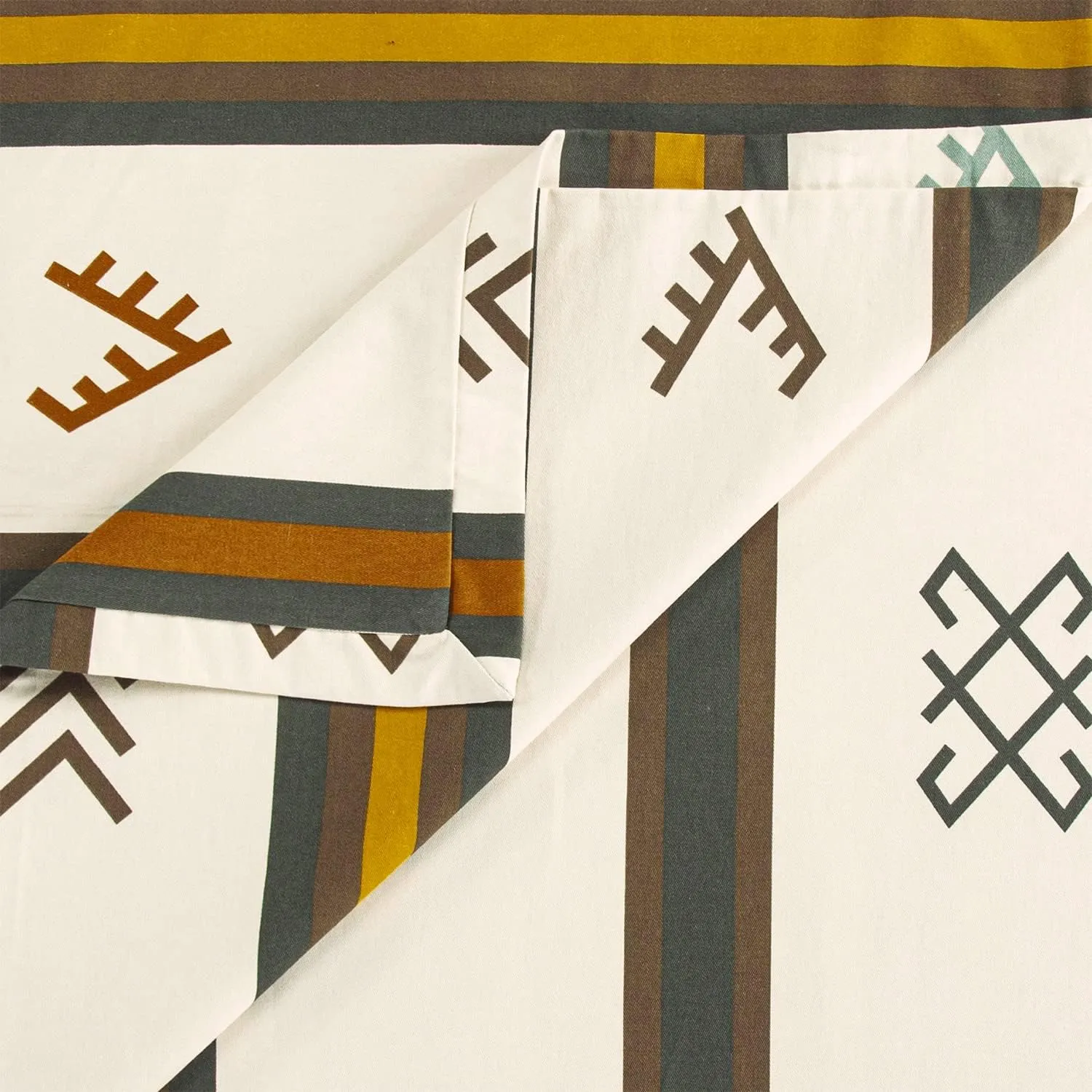 HiEnd Accents Toluca Canvas Western Bedding 3 Piece King Duvet Covet Set, Cattle Brand Symbols Print, Striped Cotton Rustic Cabin Lodge Bed Set, 1 Comforter Cover, 2 Pillowcases