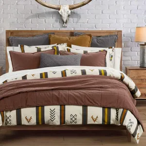 HiEnd Accents Toluca Canvas Western Bedding 3 Piece King Duvet Covet Set, Cattle Brand Symbols Print, Striped Cotton Rustic Cabin Lodge Bed Set, 1 Comforter Cover, 2 Pillowcases