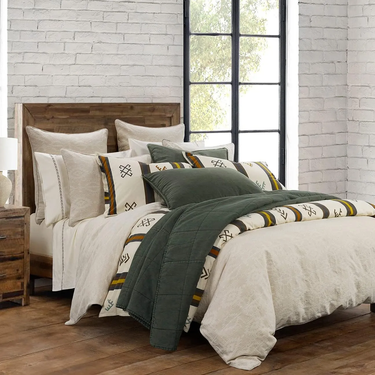 HiEnd Accents Toluca Canvas Western Bedding 3 Piece King Duvet Covet Set, Cattle Brand Symbols Print, Striped Cotton Rustic Cabin Lodge Bed Set, 1 Comforter Cover, 2 Pillowcases