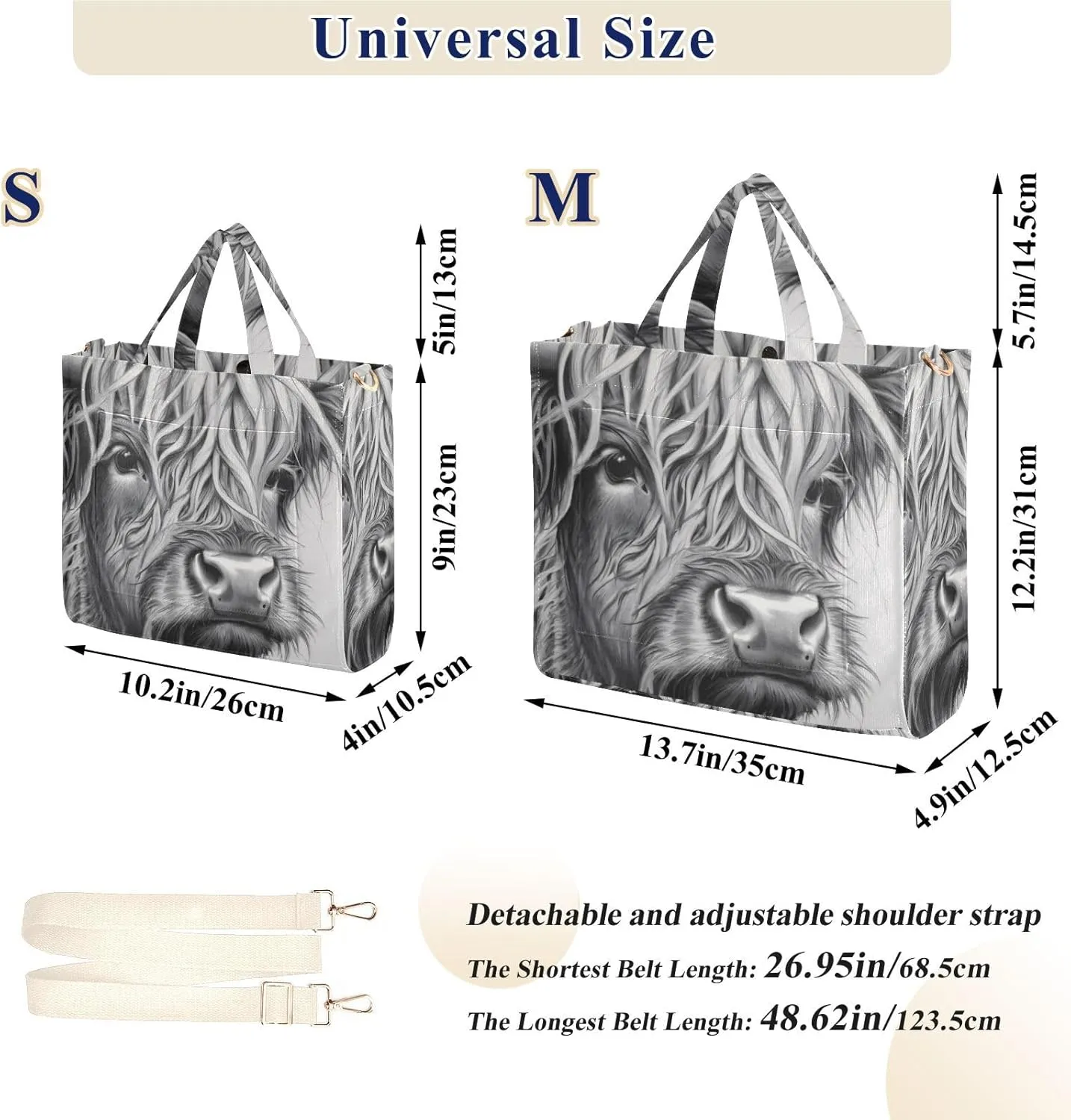 Highland Cattle Tote Bag for Women Large Capacity Handbag Portable Work Handbag Shoulder Bag for Beach, Shopping, Travel