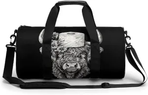 Highland Cow with Toilet Paper Print Gym Sport Bag Travel Duffel Bags Weekender Carry on Tote Bags for Women Men