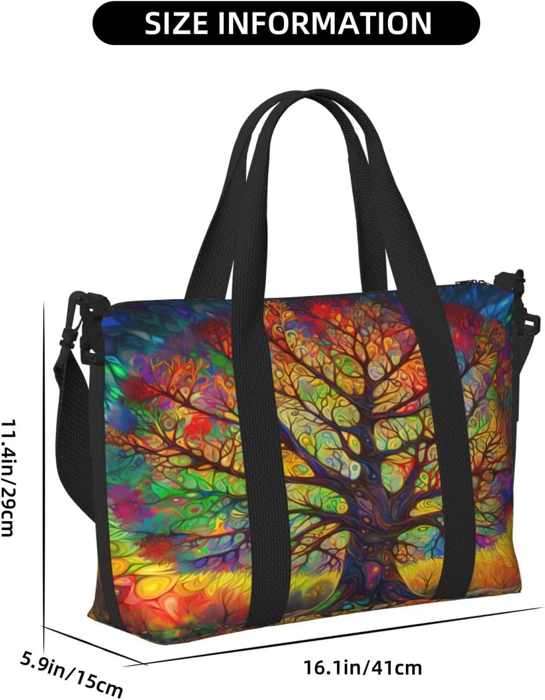 Hippie Colorful Tree Travel Duffel Bags for Women Men, Sports Training Gym Bag Dance Bag with Adjustable Shoulder Strap Hippy Pattern Weekender Overnight Bag
