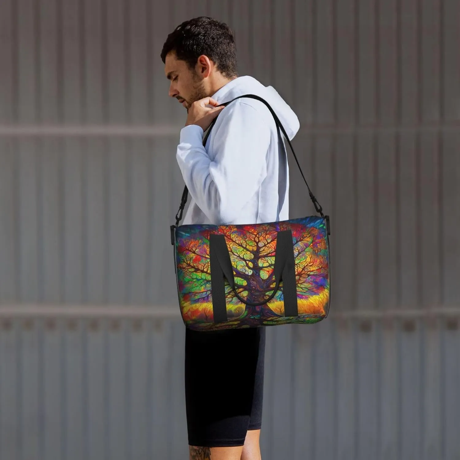 Hippie Colorful Tree Travel Duffel Bags for Women Men, Sports Training Gym Bag Dance Bag with Adjustable Shoulder Strap Hippy Pattern Weekender Overnight Bag