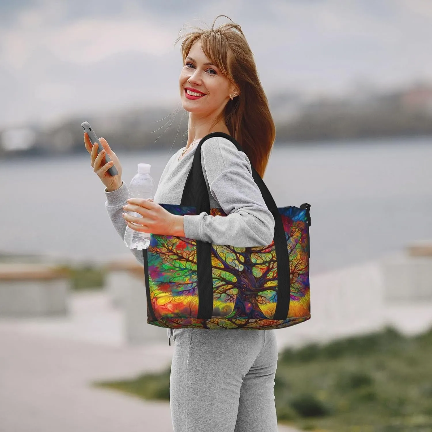 Hippie Colorful Tree Travel Duffel Bags for Women Men, Sports Training Gym Bag Dance Bag with Adjustable Shoulder Strap Hippy Pattern Weekender Overnight Bag