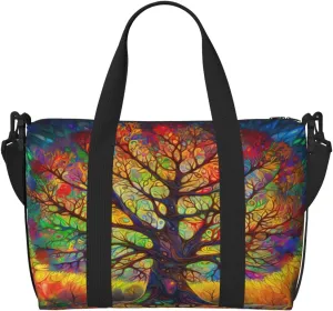 Hippie Colorful Tree Travel Duffel Bags for Women Men, Sports Training Gym Bag Dance Bag with Adjustable Shoulder Strap Hippy Pattern Weekender Overnight Bag