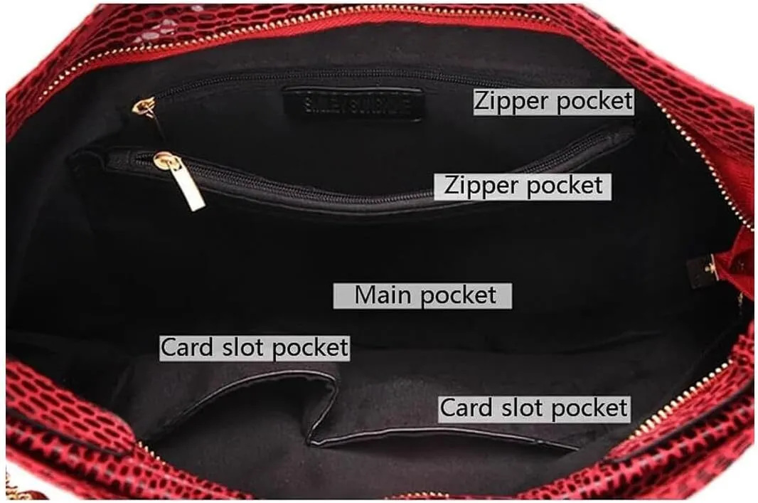 Hobo Bag for Women Large Capacity Snake Pattern Tote Ladies Tassel Pendant Purse Vegan Leather Shoulder Bags
