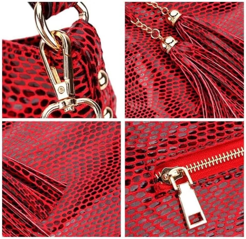 Hobo Bag for Women Large Capacity Snake Pattern Tote Ladies Tassel Pendant Purse Vegan Leather Shoulder Bags