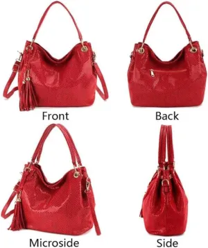 Hobo Bag for Women Large Capacity Snake Pattern Tote Ladies Tassel Pendant Purse Vegan Leather Shoulder Bags