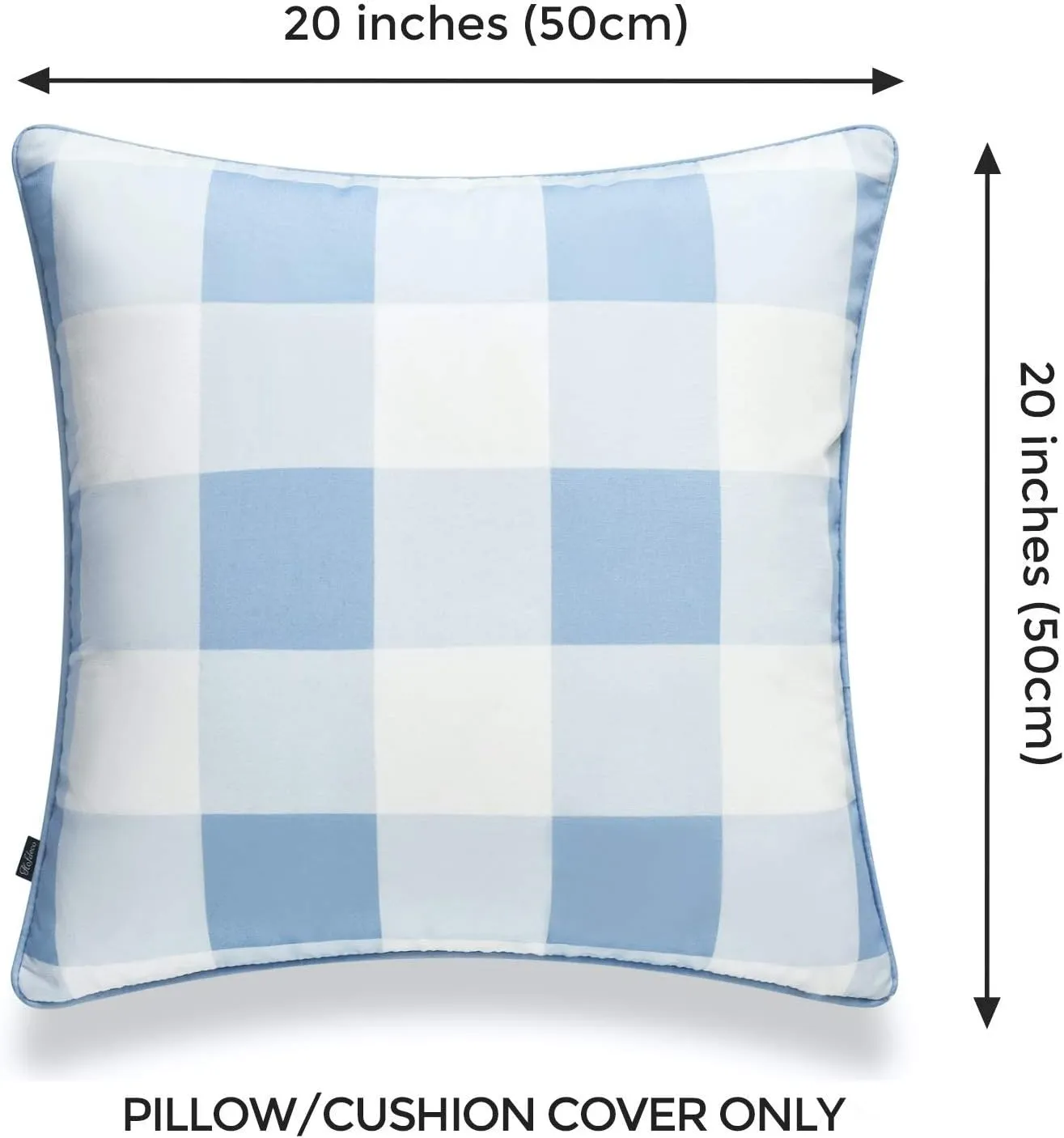 Hofdeco Coastal Patio Indoor Outdoor Pillow Cover ONLY for Backyard, Couch, Sofa, Baby Blue Buffalo Check, 20"x20"