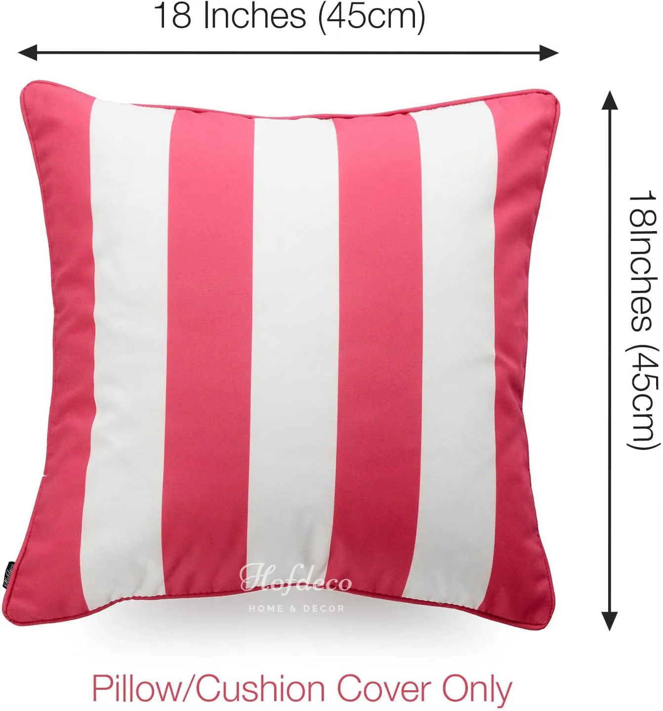 Hofdeco Indoor Outdoor Pillow Cover ONLY, Water Resistant for Patio Lounge Sofa, Hot Pink White Stripes, 18"x18", Set of 2
