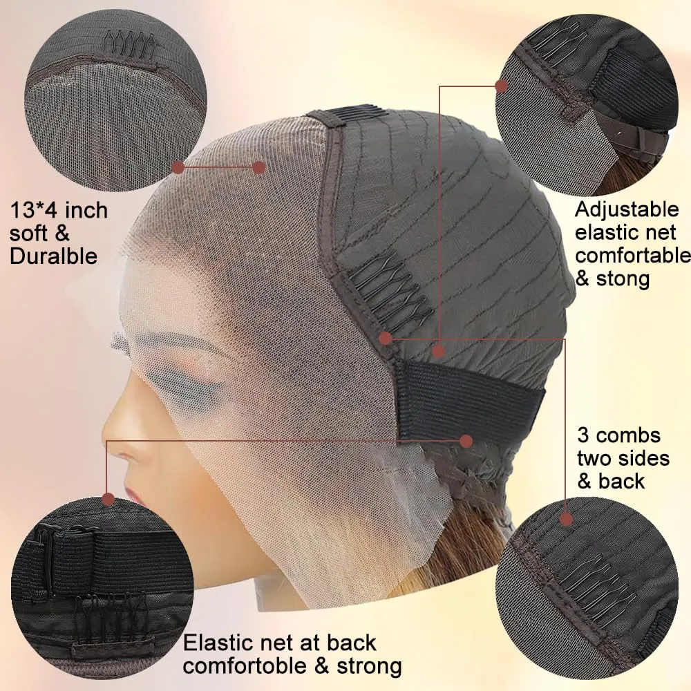 Honey Blonde Ombre Lace Front Wig Human Hair 4/27 Highlight Wigs Human Hair Pre Plucked 13x4 Balayage Wigs With Baby Hair Highlight Body Wave Wigs 220% Density Blonde Highlight Wig For Women 32 Inch