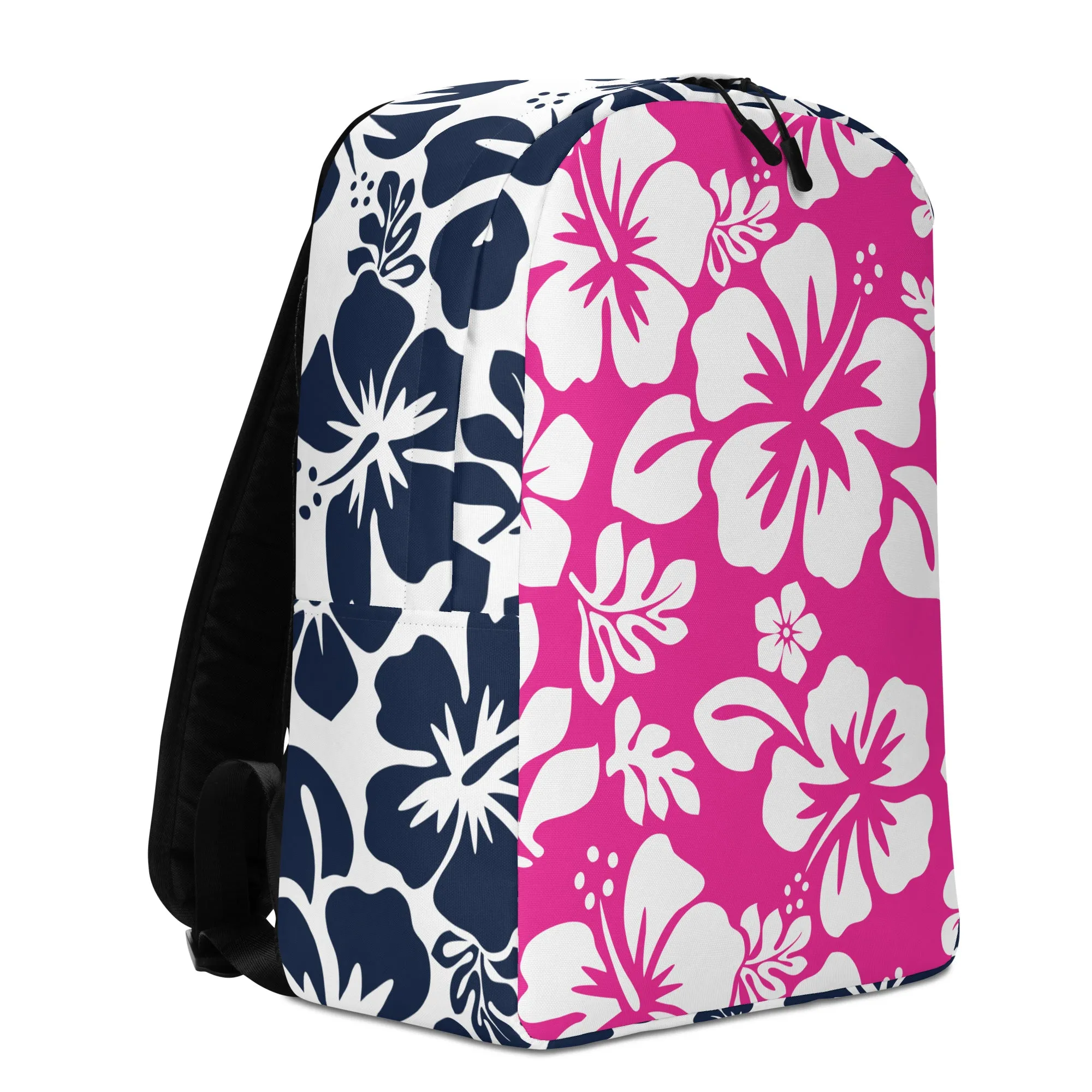 Hot Pink and Navy Blue Hawaiian Print Backpack