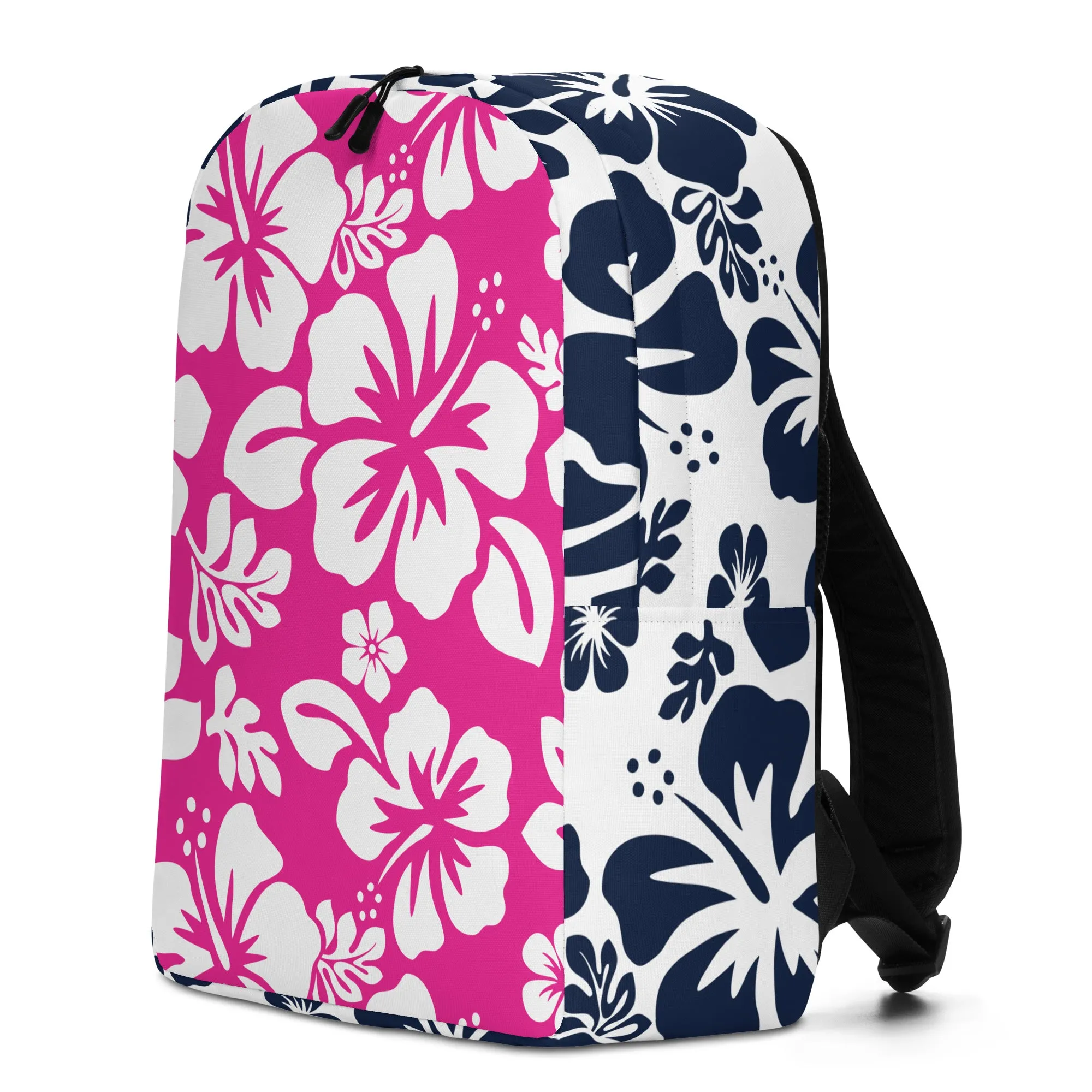 Hot Pink and Navy Blue Hawaiian Print Backpack