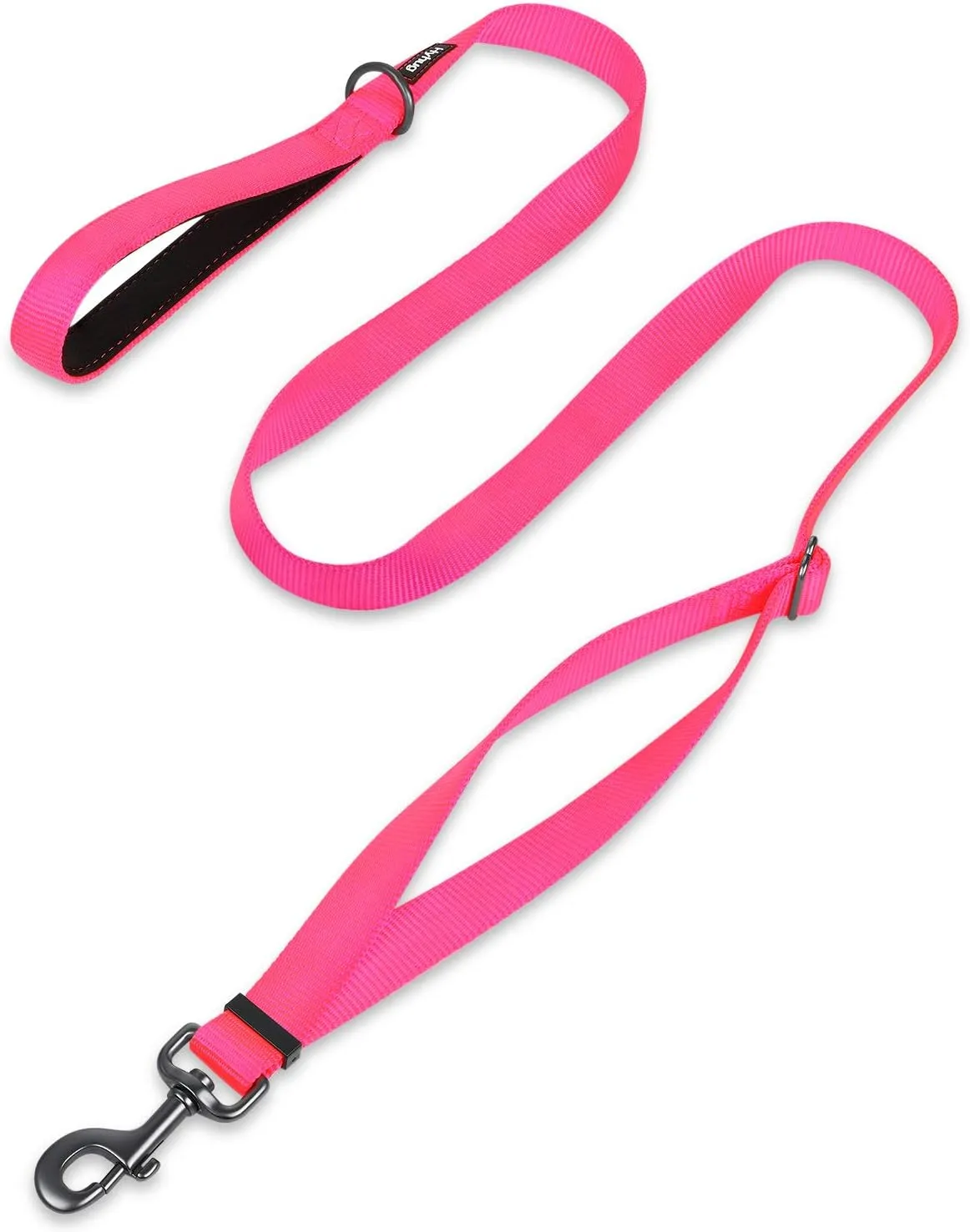 Hyhug Pets Premium Adjustable 6 Feet Leash with Super Soft Neoprene Padded Handle - Heavy Duty Nylon Lead for Medium Large Giant DogsTraining and Daily Use. (Large, Hot Pink)
