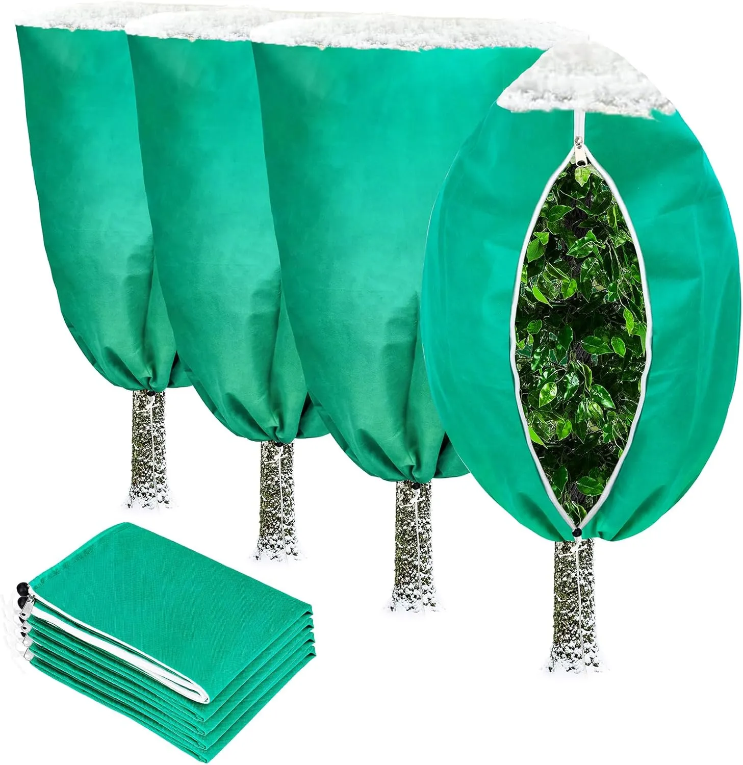 Hysagtek 4 Pack Plant Covers Freeze Protection, 31.5" x 47.3" Frost Covers with Zipper Drawstring Plant Protection Cover Bags for Outdoor Winter Frost Cold Weather Shrubs Trees Freeze Protection