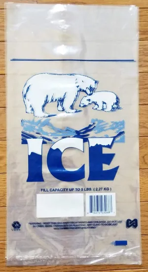 Ice Bags with Twist Ties, 9" W x 18" H (Width x Height), 5 LB Capacity, LLDPE 1.5 MIL Thick, Printed Polar Bear and Cub, 1,000 Bags/Box