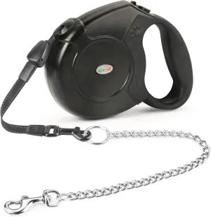 Idepet Heavy Duty Retractable Dog Leash for Small and Medium Dogs, Anti-Chewing Steel Chain Design,360 DegreeTangle-Free,Break and Lock System,26ft Leash Dog Walking (Black, Round Rope)