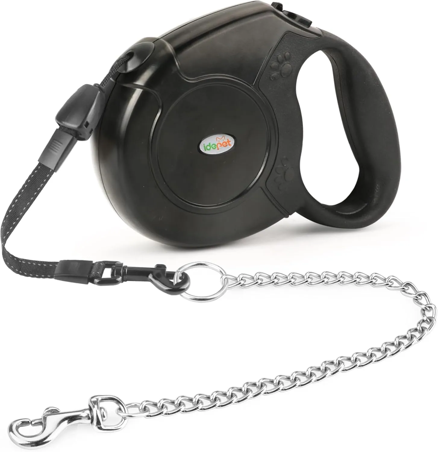 Idepet Heavy Duty Retractable Dog Leash for Small and Medium Dogs, Anti-Chewing Steel Chain Design,360 DegreeTangle-Free,Break and Lock System,26ft Leash Dog Walking (Black, Round Rope)