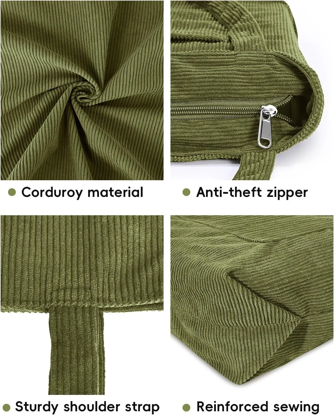 Iioscre Corduroy Tote Bag for Women,Hobo HandBags with Zipper,Large Capacity Casual Shoulder Handbags with Inner Pockets