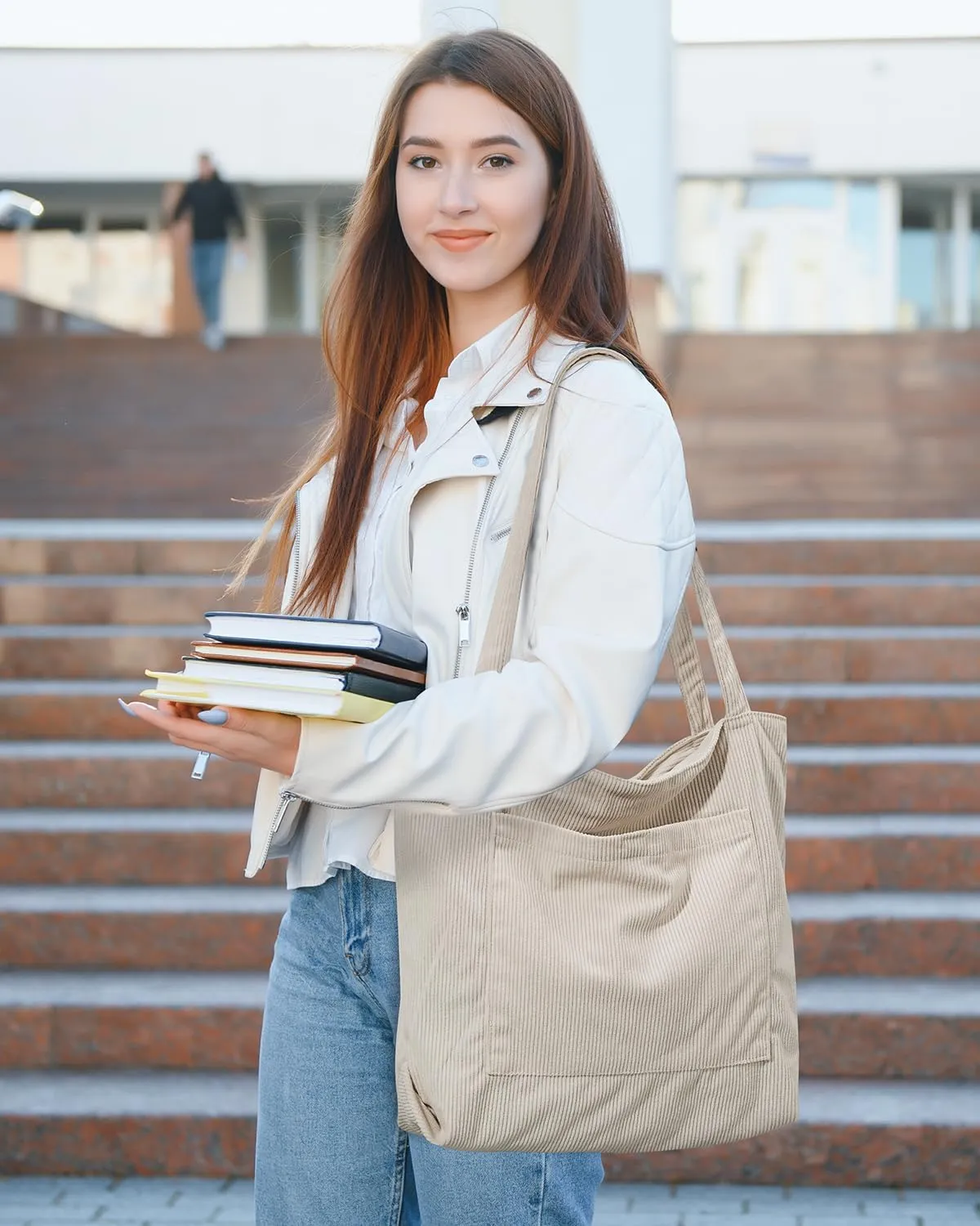 Iioscre Corduroy Tote Bag for Women,Hobo HandBags with Zipper,Large Capacity Casual Shoulder Handbags with Inner Pockets