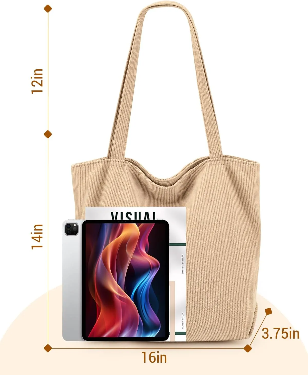 Iioscre Corduroy Tote Bag for Women,Hobo HandBags with Zipper,Large Capacity Casual Shoulder Handbags with Inner Pockets