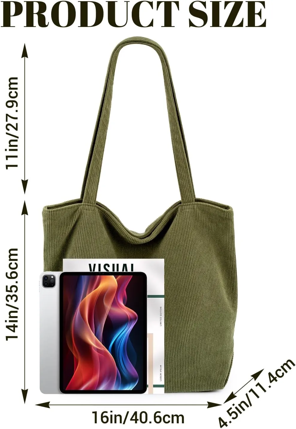 Iioscre Corduroy Tote Bag for Women,Hobo HandBags with Zipper,Large Capacity Casual Shoulder Handbags with Inner Pockets