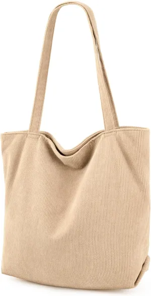 Iioscre Corduroy Tote Bag for Women,Hobo HandBags with Zipper,Large Capacity Casual Shoulder Handbags with Inner Pockets