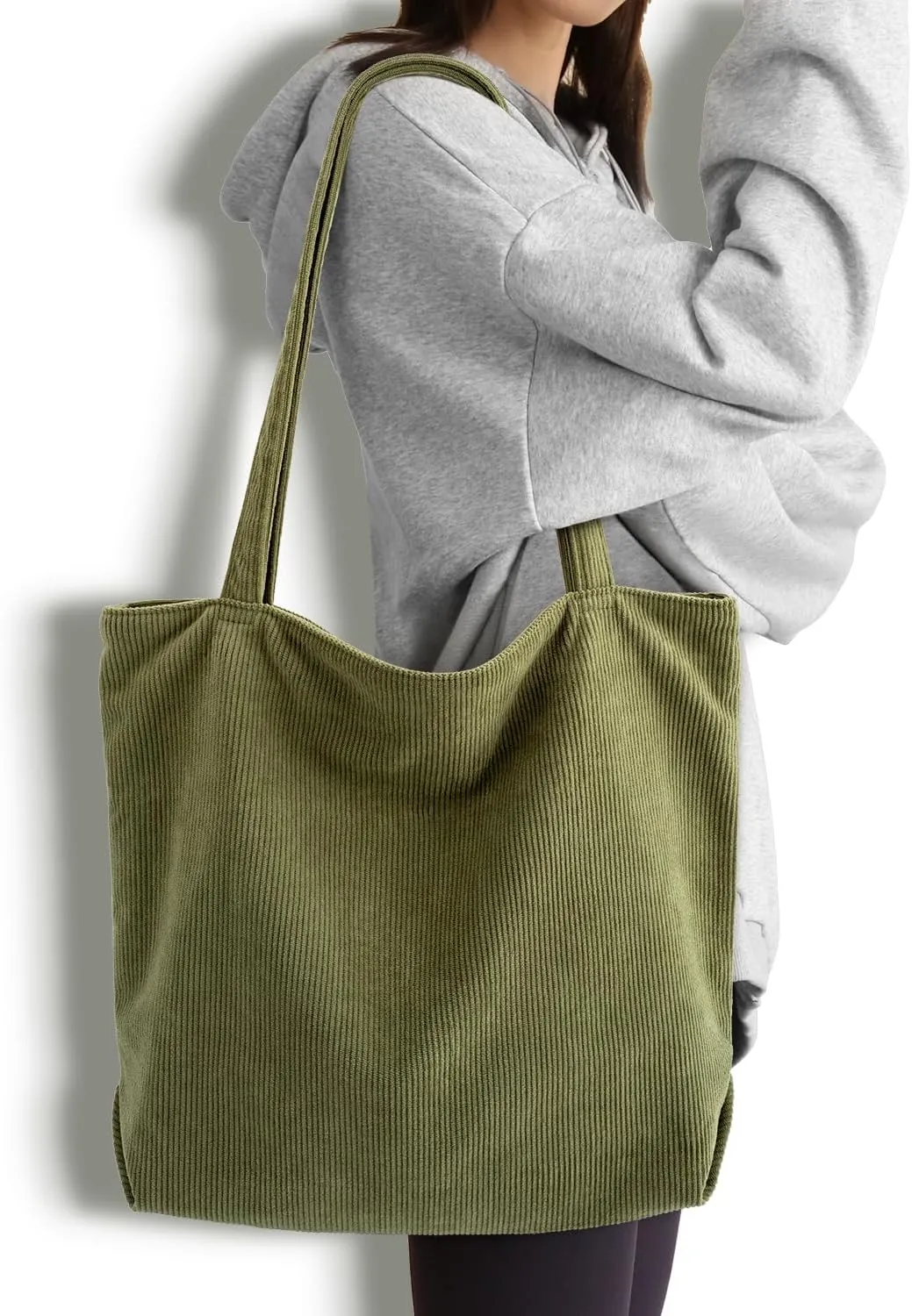 Iioscre Corduroy Tote Bag for Women,Hobo HandBags with Zipper,Large Capacity Casual Shoulder Handbags with Inner Pockets