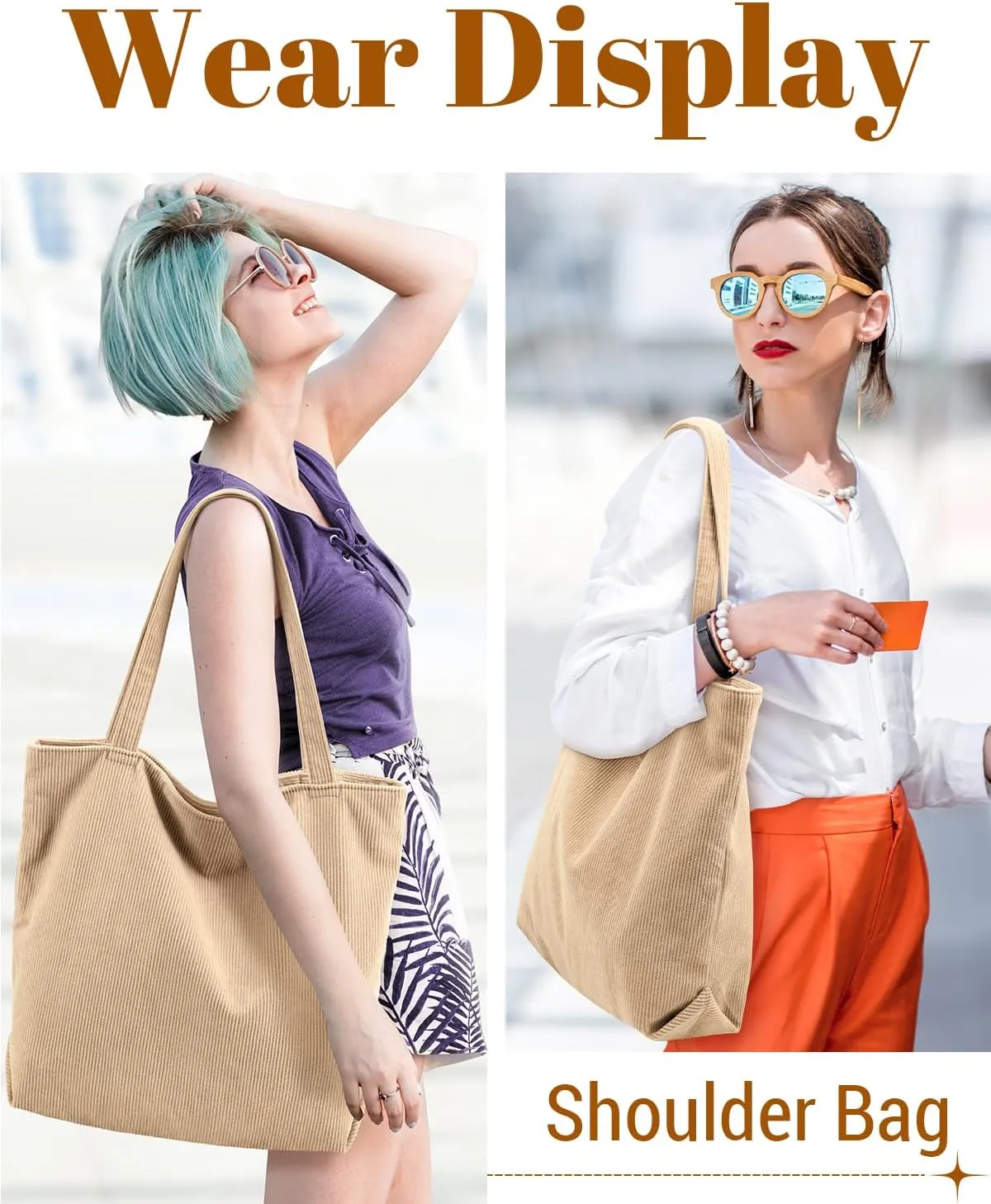 Iioscre Corduroy Tote Bag for Women,Hobo HandBags with Zipper,Large Capacity Casual Shoulder Handbags with Inner Pockets