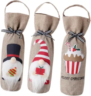 IMIKEYA 3pcs Wine Bottle Cover Christmas Party Wine Bag Burlap Bag Mesh Bottle Large Christmas Decoration Linen