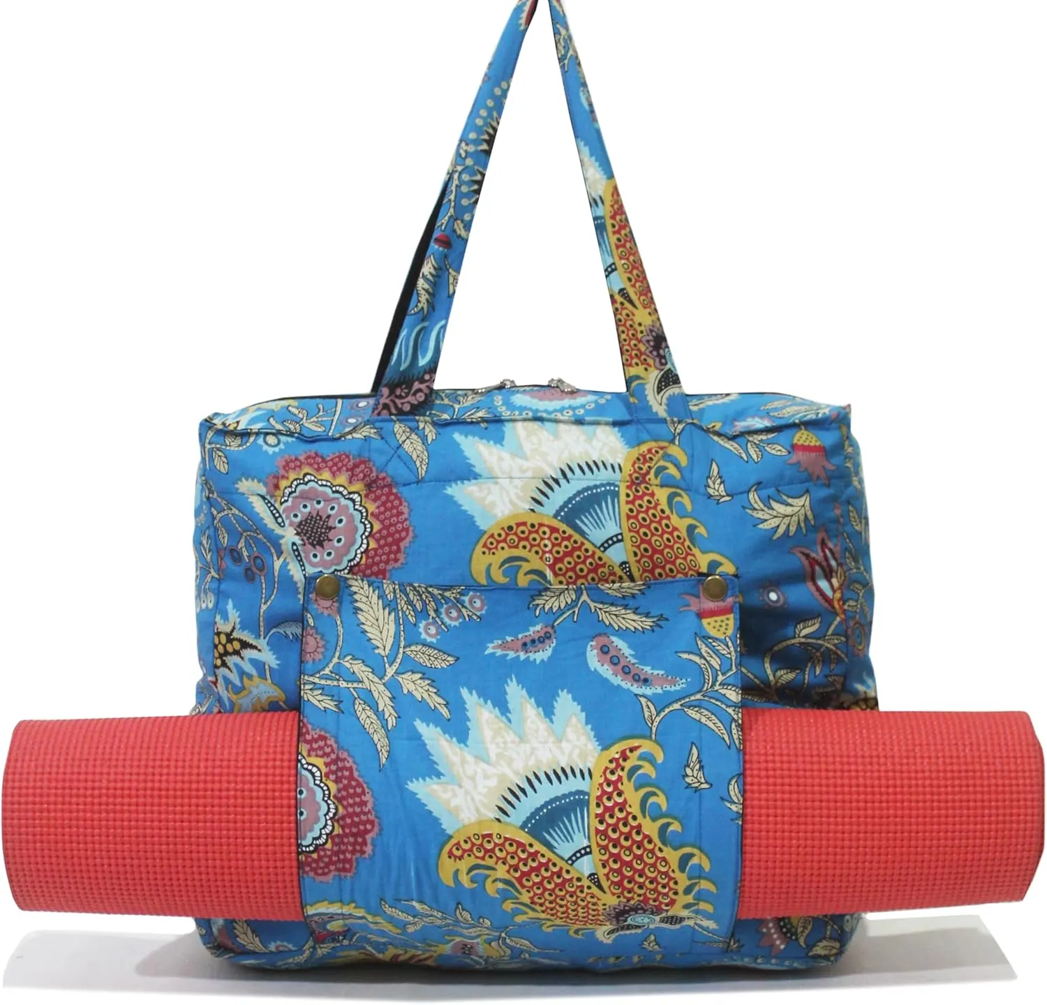 INDIAN CRAFT CASTLE Tote Bag with Yoga Mat Carrier Pocket Carryall Shoulder Bag for Office, Workout, Pilates, Travel, Beach and Gym