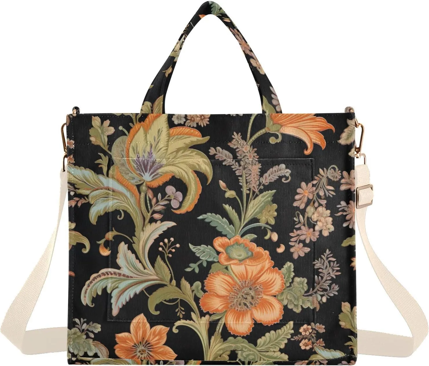 Indian Floral Motifs Tote Bag for Women Large Capacity Handbag Portable Work Handbag Shoulder Bag for Beach, Shopping, Travel