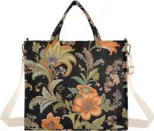 Indian Floral Motifs Tote Bag for Women Large Capacity Handbag Portable Work Handbag Shoulder Bag for Beach, Shopping, Travel