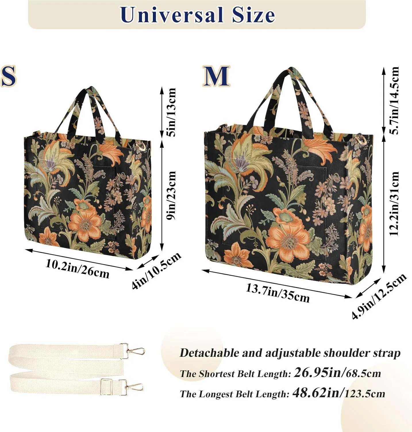 Indian Floral Motifs Tote Bag for Women Large Capacity Handbag Portable Work Handbag Shoulder Bag for Beach, Shopping, Travel
