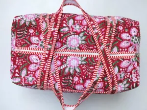 Indian Stylish Pure Cotton Very Nice Quilted Duffle Bag Block Printed Handmade Multiuse Shopping Duffle Bag.