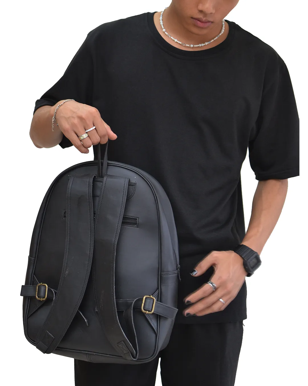 Inside Dead Caves Faux Leather D Backpack