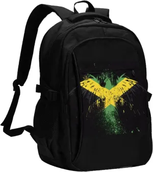Jamaican Flag Eagle Casual Travel Backpacks Hiking Camping Backpack Large Outdoor Sport Daypack Laptop Rucksack Climbing Working Bags with USB Port