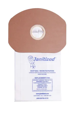 Janitized JAN-KAPV6-2(10) Paper Premium Replacement Commercial Vacuum Bag for Sanitaire, Tornado Pac-Vac, Koblenz, Tennant, Powr-Flite Backpack Vacuum Cleaners (10-10 Packs)
