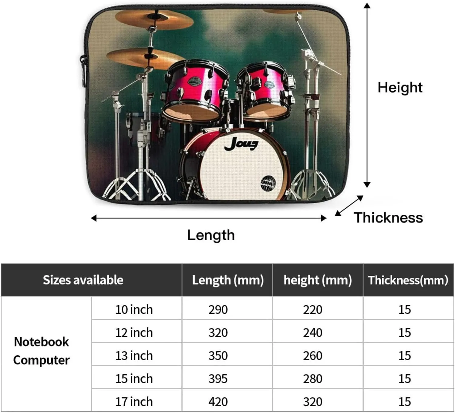 Jazz Drum Print Laptop Case Stylish Water-Resistant Laptop Sleeve Carry Laptop Bag for Men Women