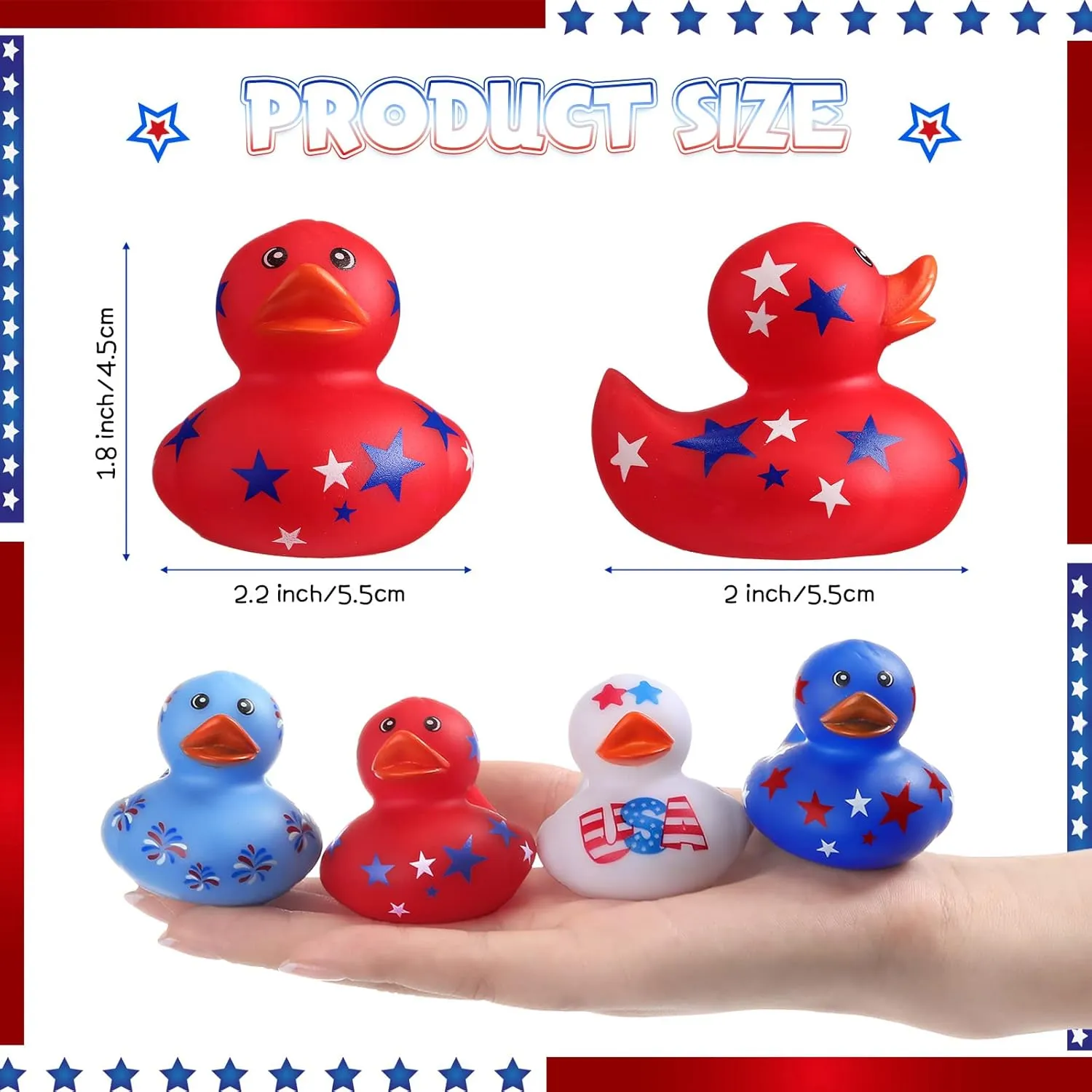 Jerify 24 Pcs 2 Inch Patriotic Rubber Ducks Summer Small Shower Float Rubber Ducks Star Ducky for Bath Birthday Gifts Baby Showers Beach Pool 4th of July Independence Day (Classic)
