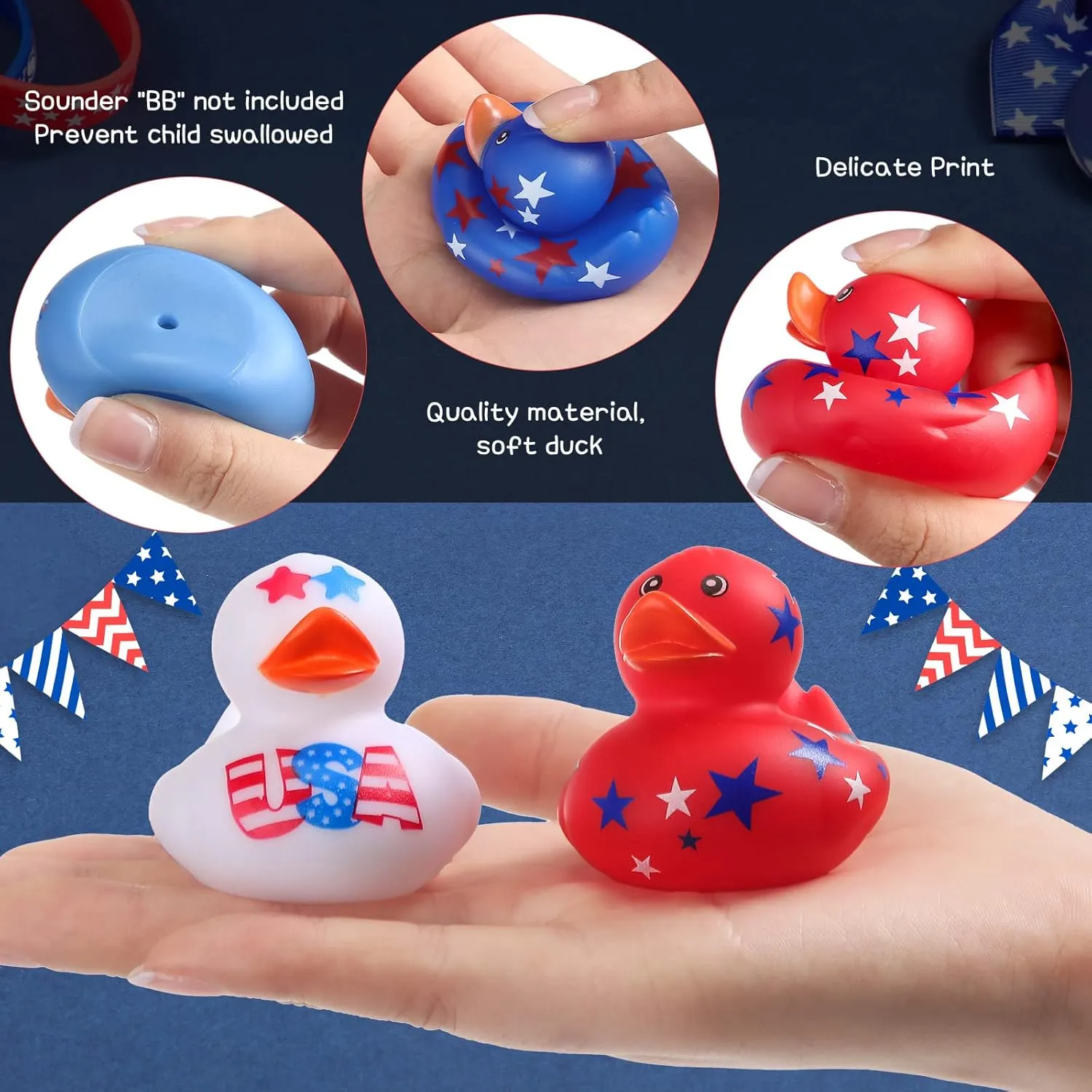 Jerify 24 Pcs 2 Inch Patriotic Rubber Ducks Summer Small Shower Float Rubber Ducks Star Ducky for Bath Birthday Gifts Baby Showers Beach Pool 4th of July Independence Day (Classic)