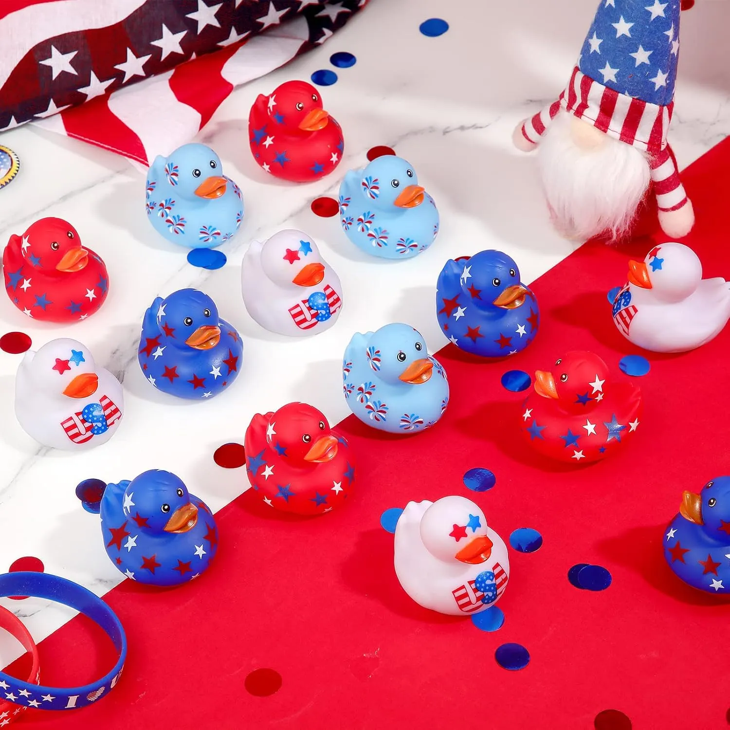 Jerify 24 Pcs 2 Inch Patriotic Rubber Ducks Summer Small Shower Float Rubber Ducks Star Ducky for Bath Birthday Gifts Baby Showers Beach Pool 4th of July Independence Day (Classic)