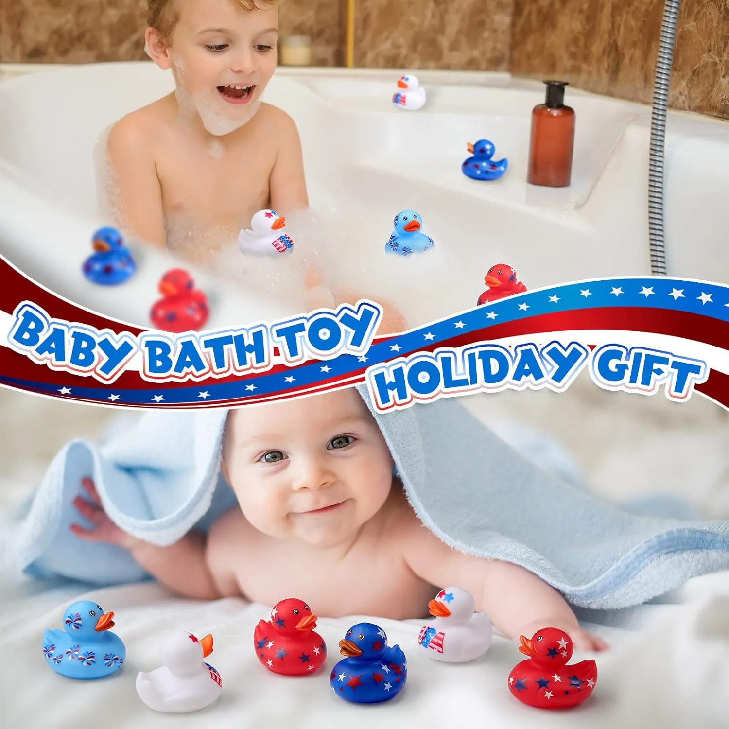 Jerify 24 Pcs 2 Inch Patriotic Rubber Ducks Summer Small Shower Float Rubber Ducks Star Ducky for Bath Birthday Gifts Baby Showers Beach Pool 4th of July Independence Day (Classic)