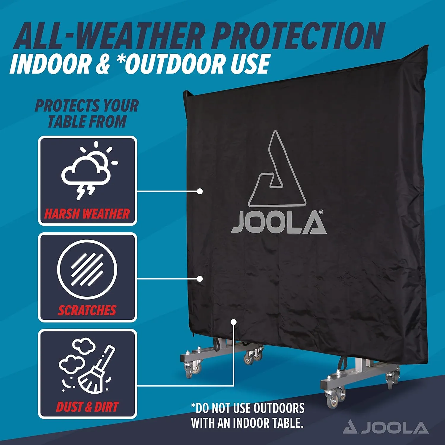 JOOLA Outdoor Ping Pong Table Cover Fits Both Folding Tables & Flat Tables -Heavy Duty Waterproof Cover with PVC Coating- Dual Function, Fits 9x5 Tables in Upright or Down Positions, Indoor & Outside