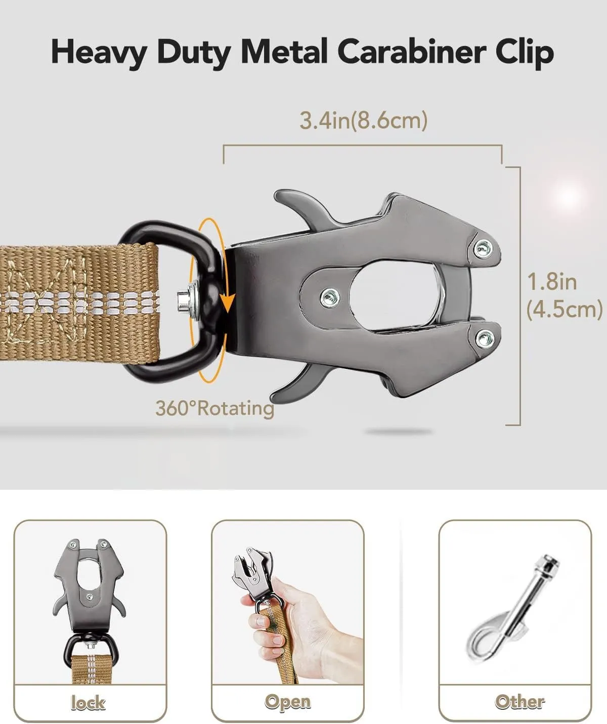 Joytale Tactical Dog Leash Heavy Duty, 4-6FT Shock Absorbing Bungee Lead with 2 Padded Handle, Metal Carabiner Clip, Car Seatbelt, Strong No Pull Leash for Medium Large X-Large Dogs, Coyote Brown