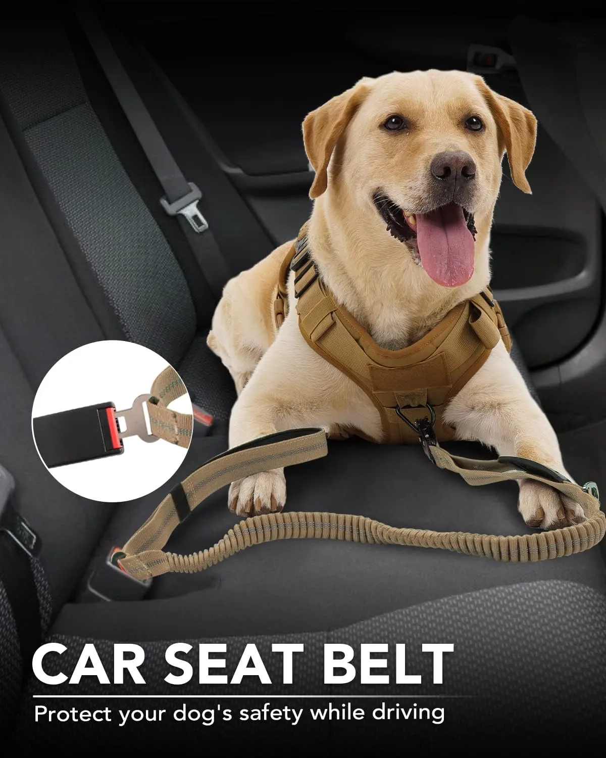 Joytale Tactical Dog Leash Heavy Duty, 4-6FT Shock Absorbing Bungee Lead with 2 Padded Handle, Metal Carabiner Clip, Car Seatbelt, Strong No Pull Leash for Medium Large X-Large Dogs, Coyote Brown
