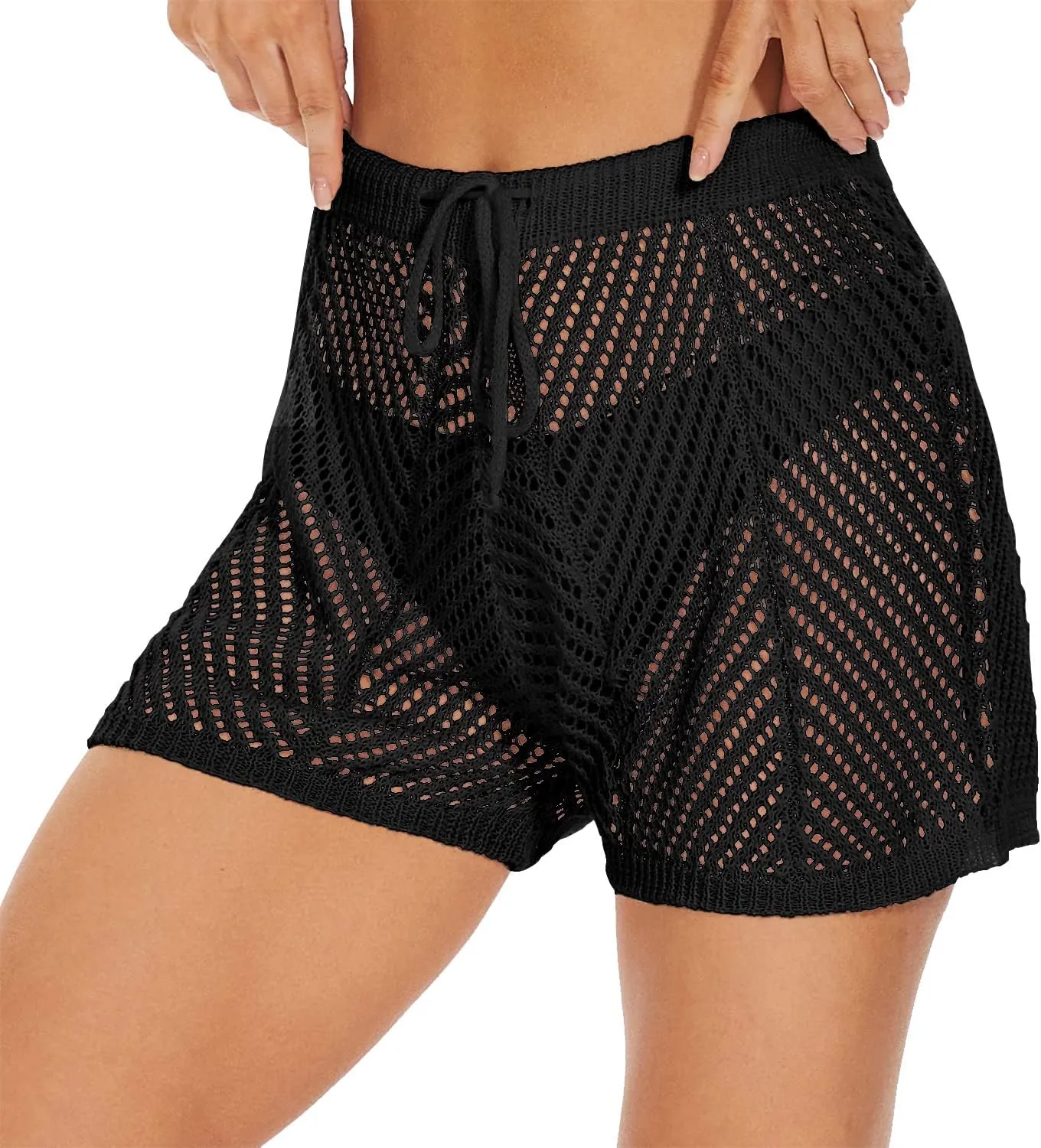Jumppmile Womens Crochet Cover Up Shorts Hollow Out High Waist Knit Bathing Suit Bikini Swimsuit