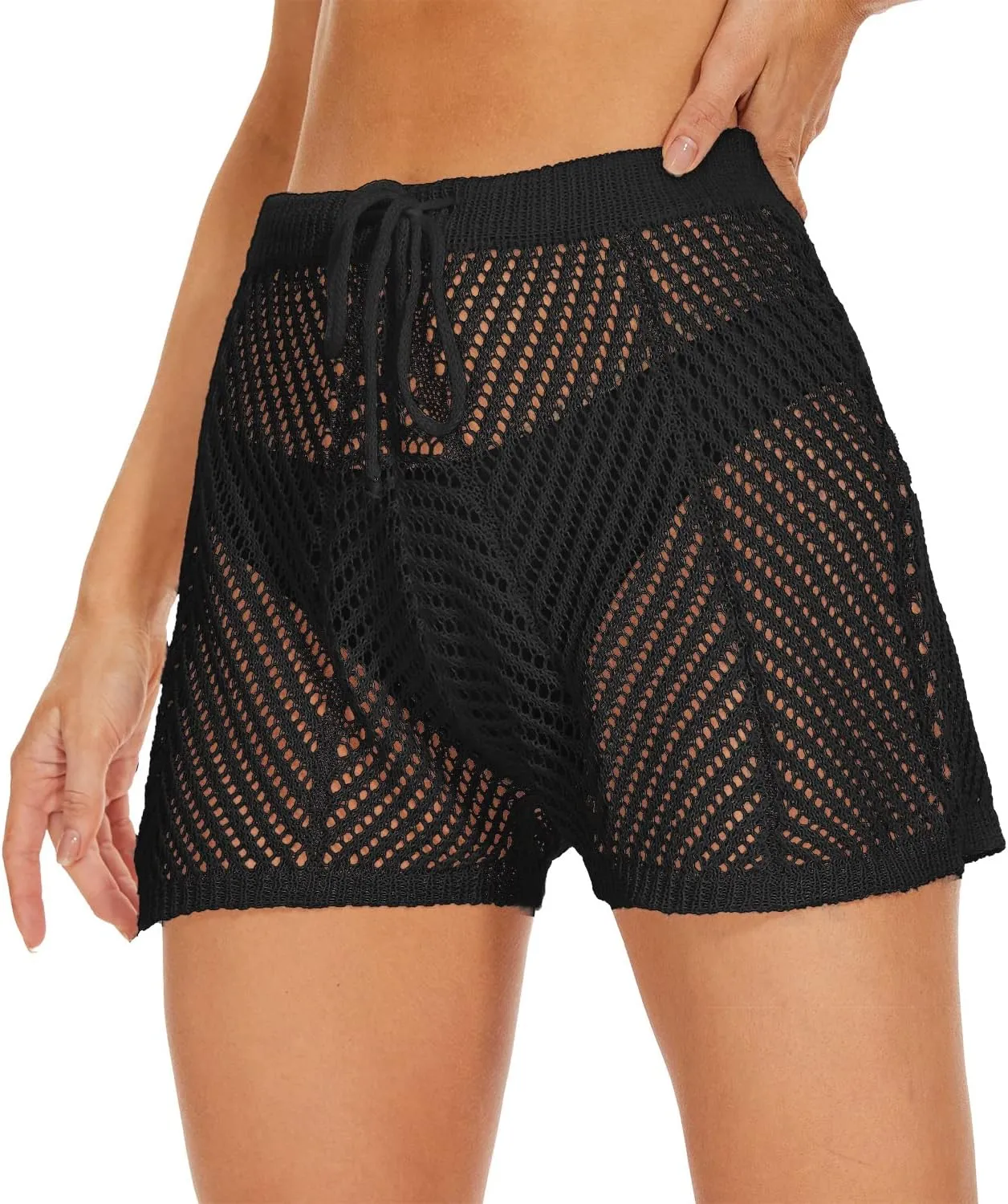 Jumppmile Womens Crochet Cover Up Shorts Hollow Out High Waist Knit Bathing Suit Bikini Swimsuit